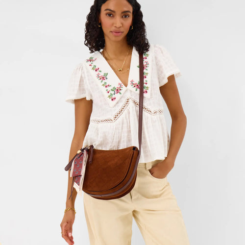 Brown Faux Suede Scarf Sling Bag