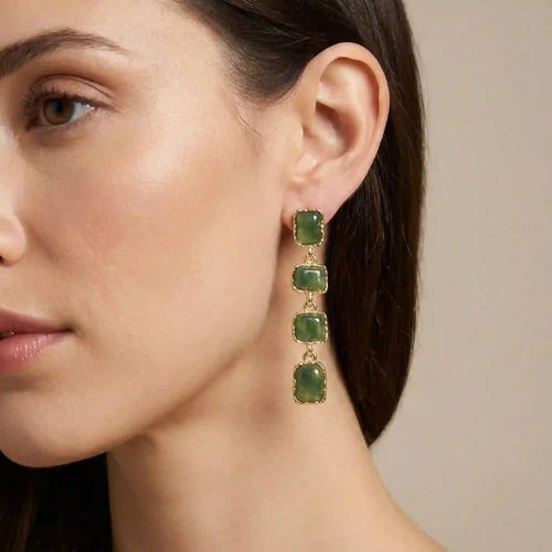 Green Molten Stone Drop Earrings