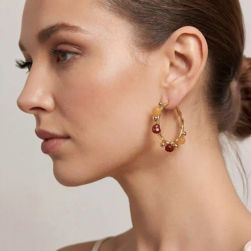 Stone Bead Hoop Earrings
