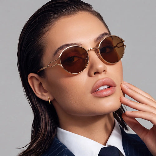 Split Temple Metal Oval Sunglasses