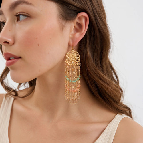 Beaded Long Drop Earrings