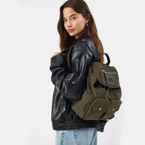 Green Nylon Multi Pocket Backpack
