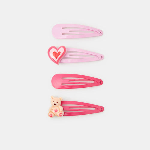Pack of 4 Girls Heart Bear Hair Clips