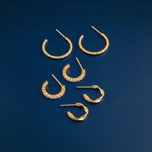 14k Gold-Plated Twist Hoop Earrings Pack of 3