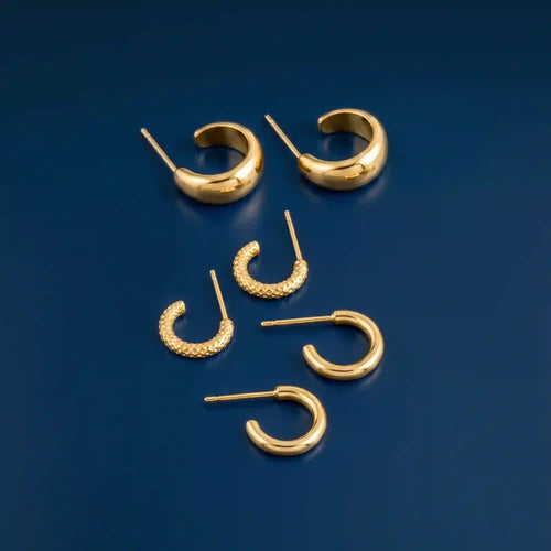 14k Gold-Plated Chunky Huggie Hoop Earrings Pack of 3