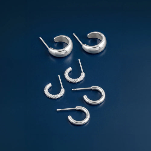 Sterling Silver-Plated Mini Hoop Earrings Pack of 3
