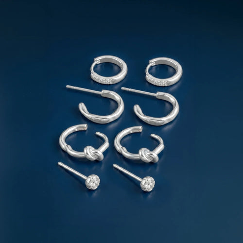 Sterling Silver-Plated Knot Stud & Hoop Earrings Pack of 4