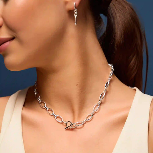 Sterling Silver-Plated Knot Chain T-Bar Necklace