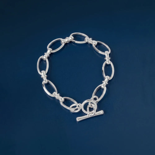 Sterling Silver-Plated Knot Chain T-Bar Bracelet