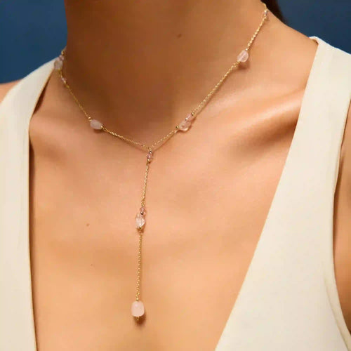 14k Gold-Plated Rose Quartz Lariat Necklace