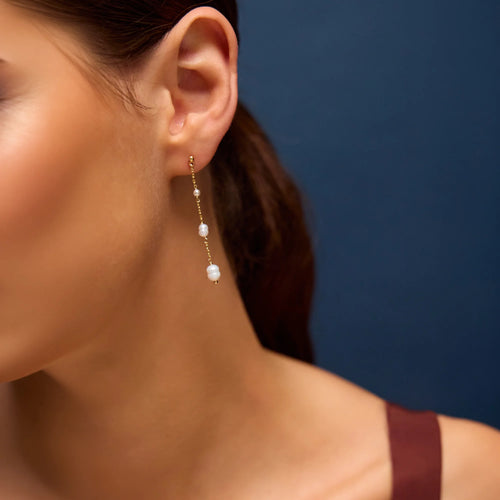 14k Gold-Plated Pearl Chain Long Drop Earrings