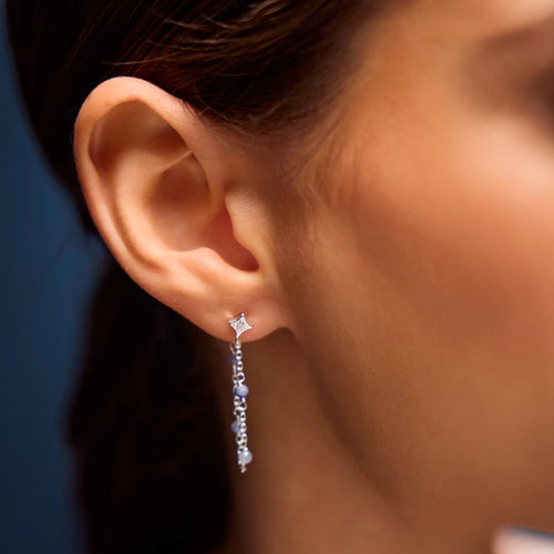 Sterling Silver-Plated Blue Quartz Chain Stud Earrings