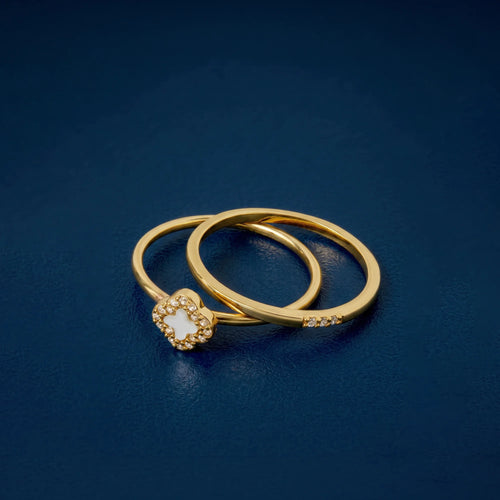 14k Gold-Plated Mother of Pearl Clover Rings Gold Pack of 2 Medium