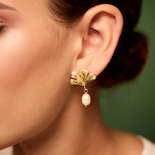 Waterproof Stainless Steel Coral Pearl Drop Earrings