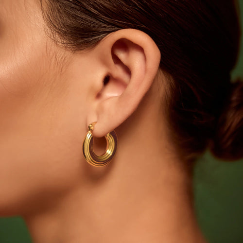 Waterproof Stainless Steel Textured Hoop Earrings
