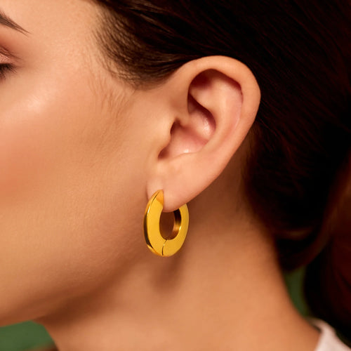 Waterproof Stainless Steel Flat Hoop Earrings