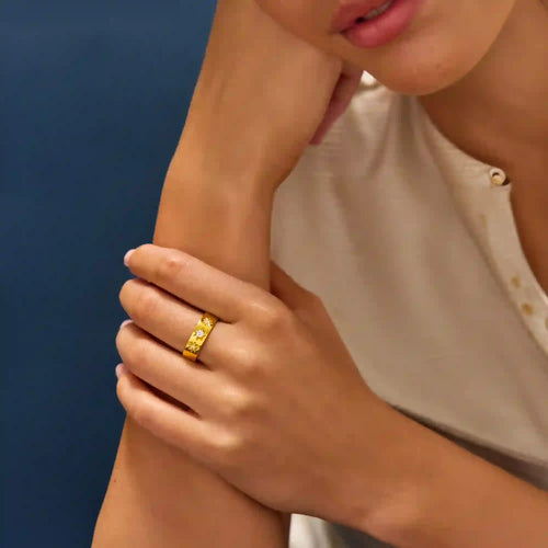 14k Gold-Plated Star Band Ring Gold Small