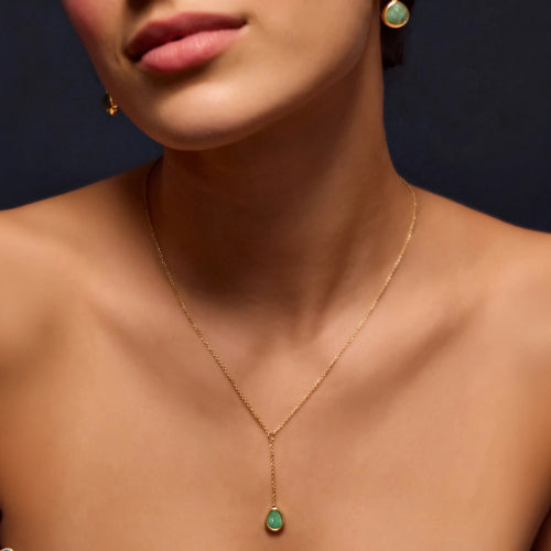 14k Gold-Plated Green Quartz Lariat Necklace