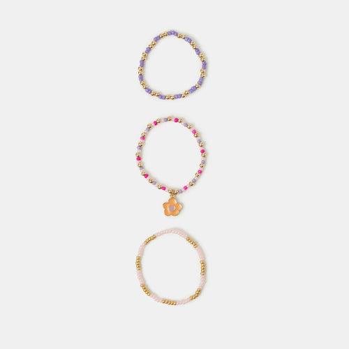 Pack of 3 Girls Beaded Flower Bracelets