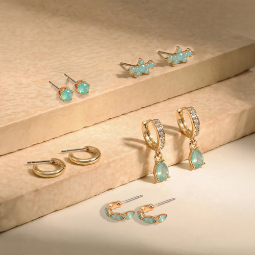 Gem Stud & Hoop Earrings Pack of 5