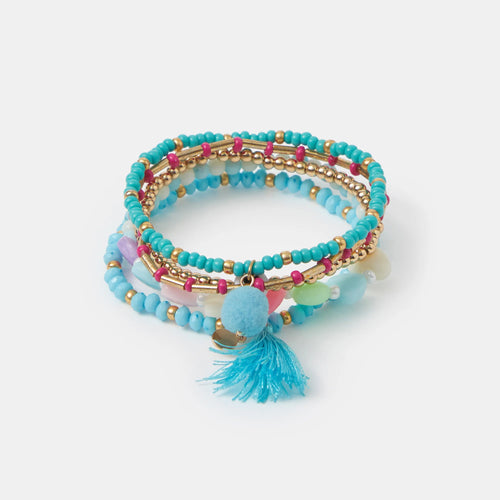 Girls Blue Beaded Stretch Bracelets Pack Of 5