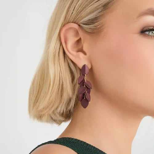 Enamel Willow Leaf Drop Earrings