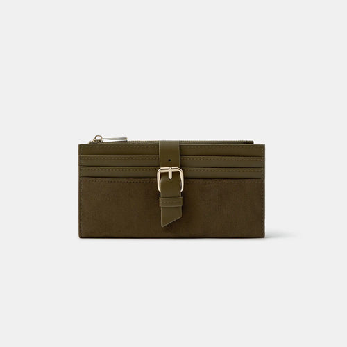 Green Suedette Buckle Long Wallet