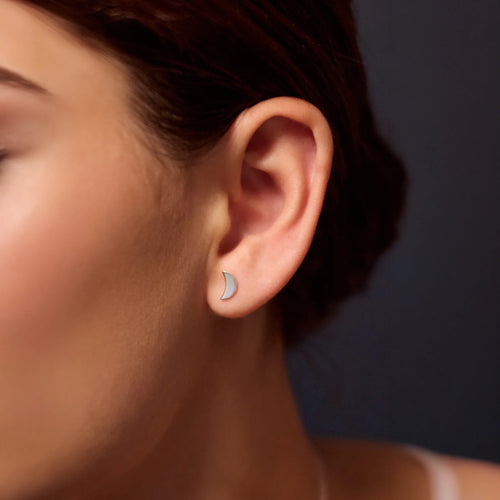 925 Sterling Silver Crescent Moon Stud Earrings