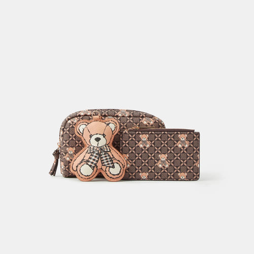 Brown Bear Print Pouch, Zipped Cardholder and Bag Charm