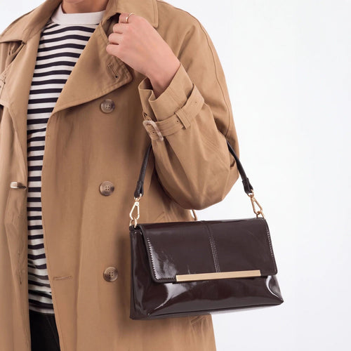 Brown Metal Bar Shoulder Bag