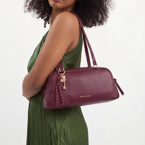 Maroon Bowler Bag With Charm