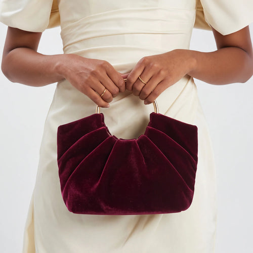 Maroon Metal Ring Velvet Handheld Bag