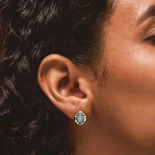 14k Gold-Plated Oval Blue Quartz Stud Earrings