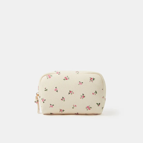 Cream Floral Print Make Up Bag