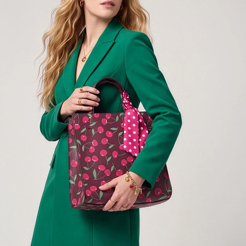 Maroon Printed Cherry Handheld Bag