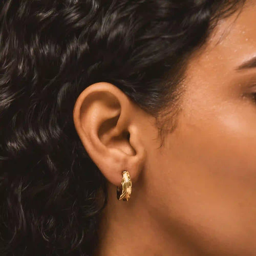 14k Gold-Plated Feather Hoop Earring