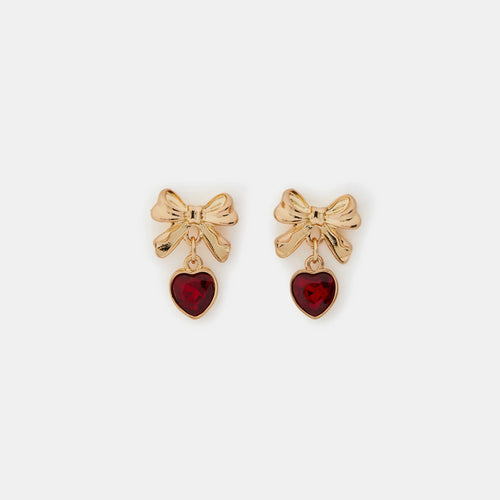 Bow Gem Heart Drop Earrings