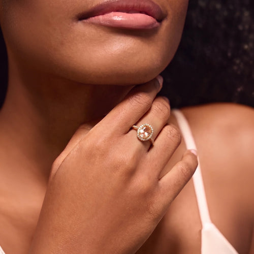 14k Gold-Plated Champagne Halo Ring Small