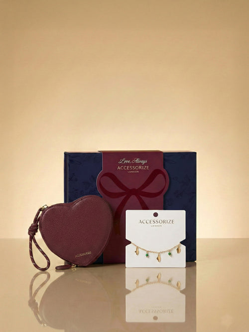 Patent Heart Purse & Leaf Drop Anklet Combo Valentine's Gift Hamper