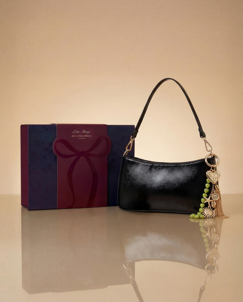 Charm Keyring & Black Shoulder Bag (Valentine’s Gift Hamper Box)