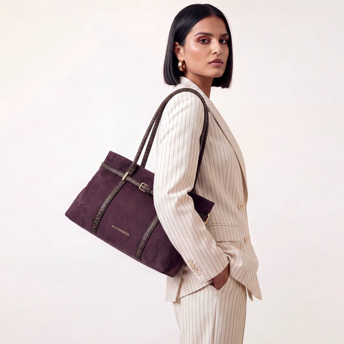 Burgundy Bare Monogram Trim Satchel