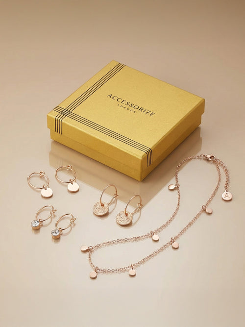 Valentine Gold Discy Chain Pendant and Earring Pack Set of 2