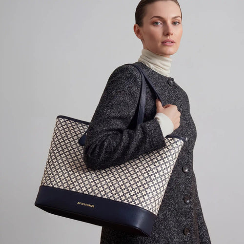 Navy Purenest Printed Structured Tote Bag
