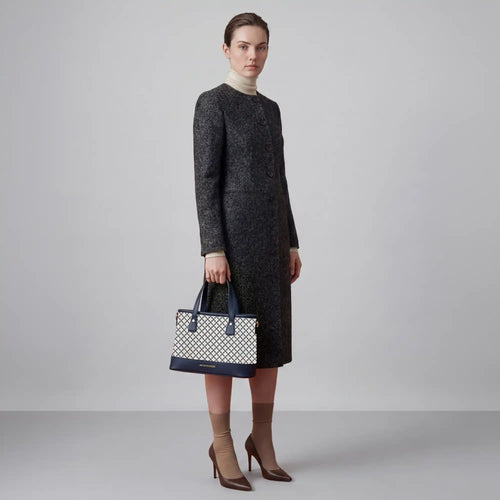 Navy Sunpetal Printed Structured Tote Bag