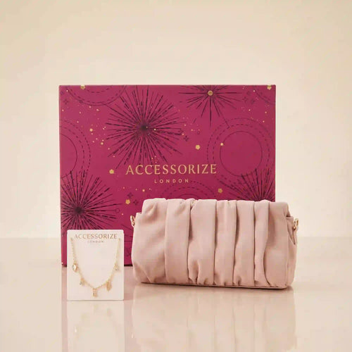 Blush Ruched Bag and Leaf Charm Bracelet Gift Pack of 2