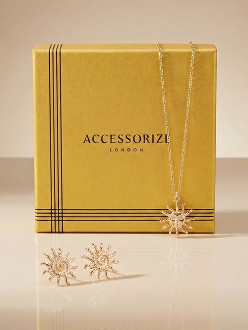 Celestial Sun Pendant & Molten Earrings Gift Set Pack of 2