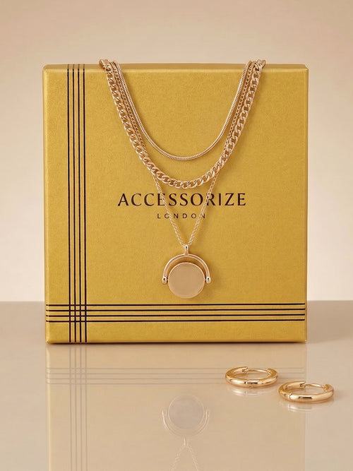 3-Pack Layered Spinner Necklace & Small Hoop Earrings Gift Set Pack of 2