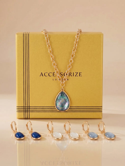 Teardrop Pendant Necklace & Huggie Hoop Earrings Gift Set Pack of 2