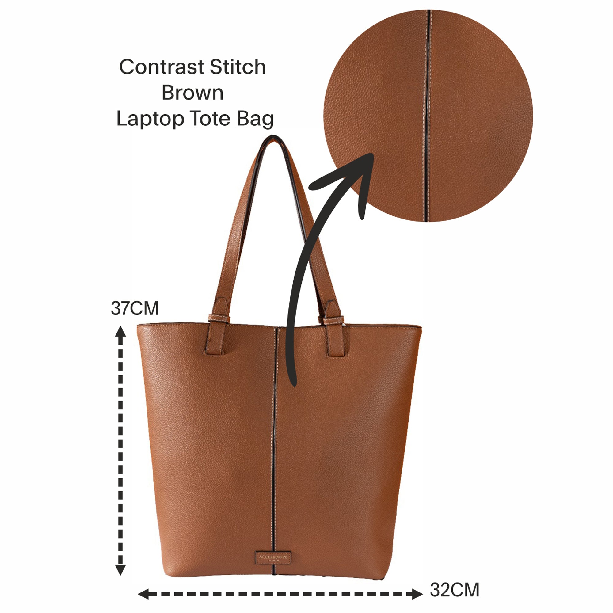 Brown Faux Leather Contrast Stitch Laptop Tote bag