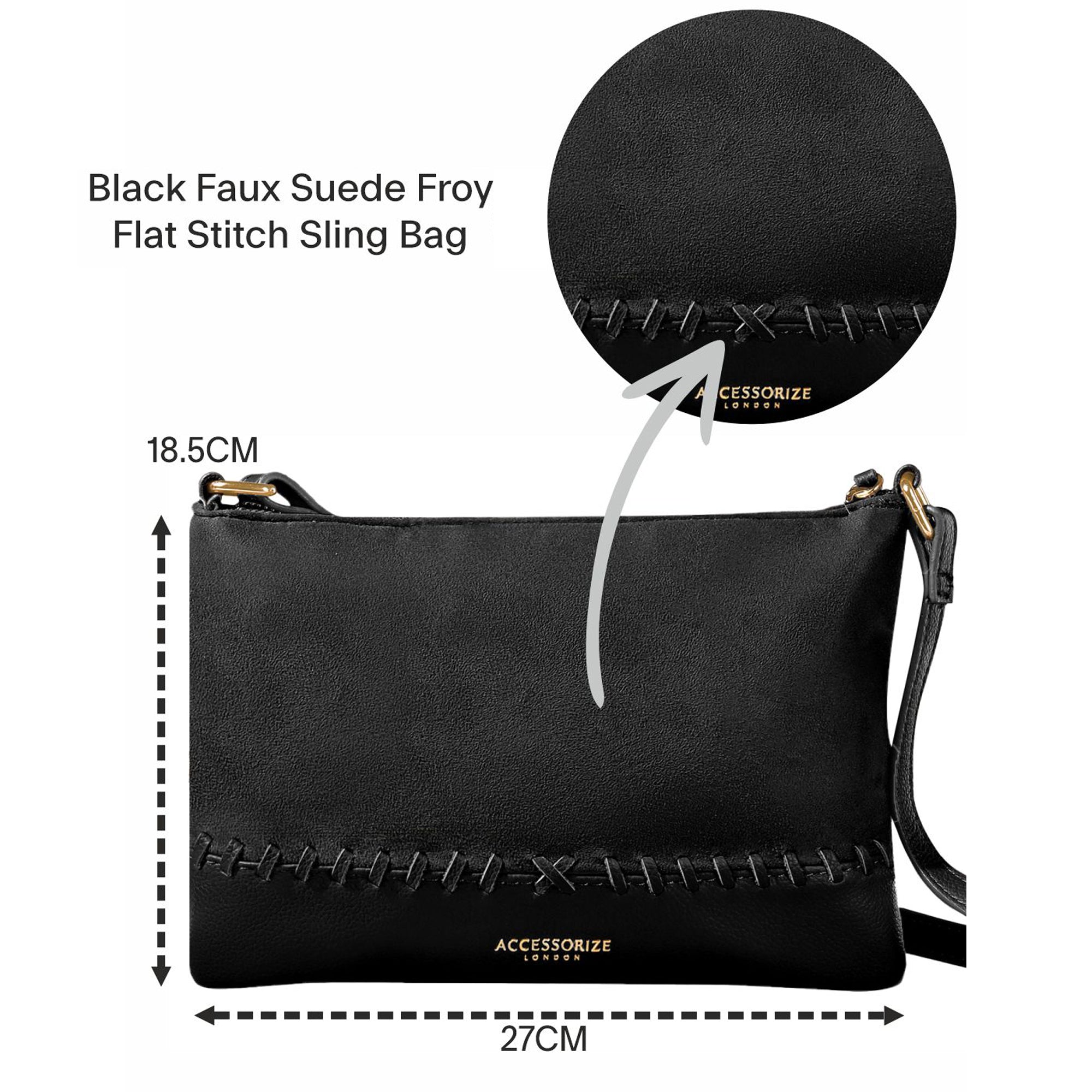 Black Faux Leather Stitch Detail Sling Bag For Women - Accessorize
